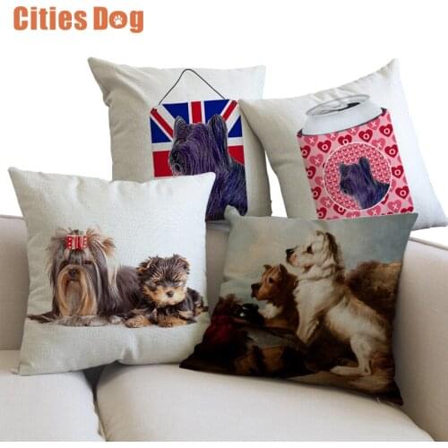 Animal dog Skye Terrier linen Pillow Cushion cover Decorative Pillows case Cushions sofa cojines coussin Office car almofada