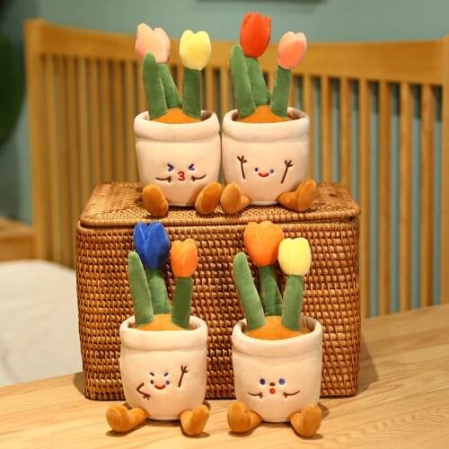 1pc 30CM Kawaii Tulips Plush Dolls Lovely Simulation Plant Potted Flower Toy Stuffed Soft Flower Pot Ornaments Home Decor Gift