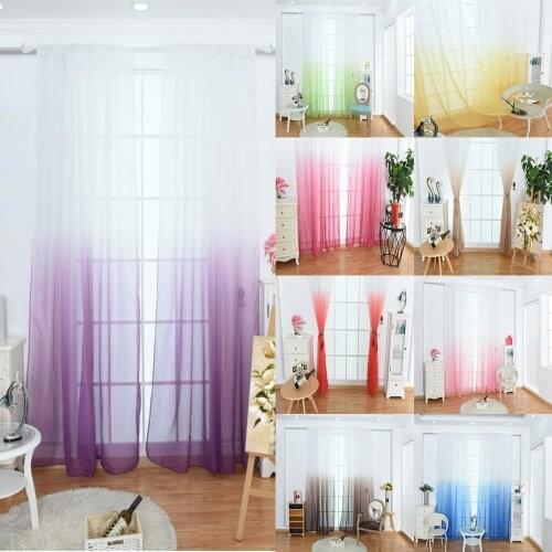 1Piece Window Curtain Drape Valances 100*200cm Gradient Color Tulle Curtain Panel Rod Pocket Net Slot Top for Home Living Room