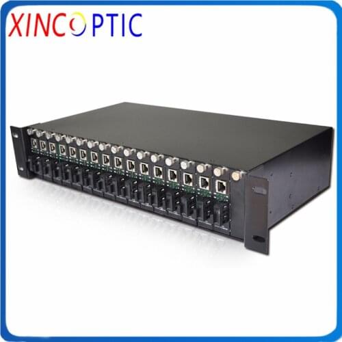 2U 16Slot 19 inch Rack Mount Chassis,DC48V/AC110-220V Double/Single Power Supply Unmanaged Fiber Optical Media Converter Rack
