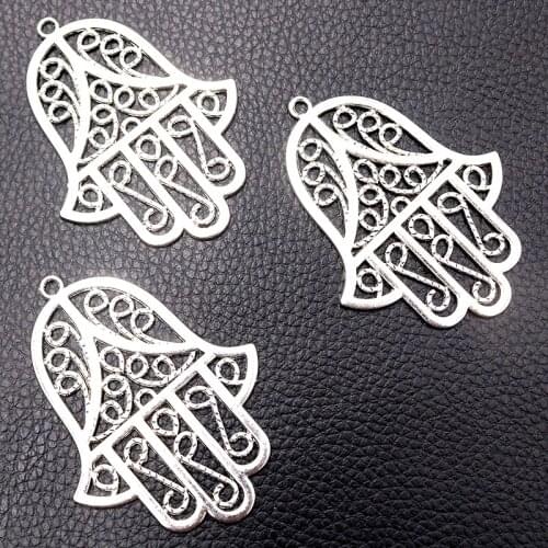 2pcs/lot Silver plated Islamic Large Hamsa Charm Metal Pendants DIY Necklaces Jewelry Handicraft Accessories 62*41mm P225