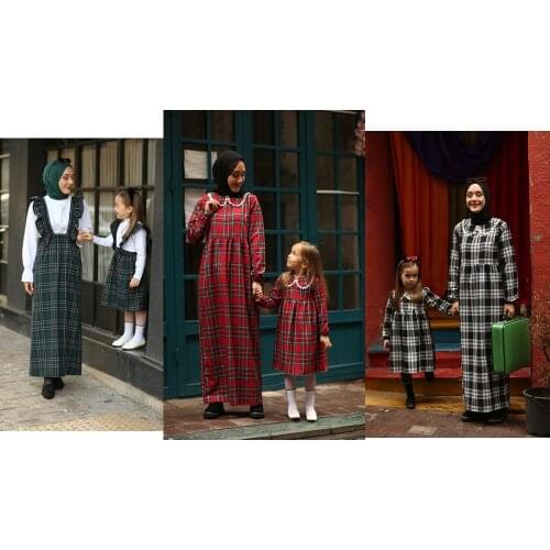 Kids and Mother Combine 12 kinds 2 pieces Dress Abaya Hijab Muslim Children Girls Long Robe Islamic Ramadan Sets Toddler baby