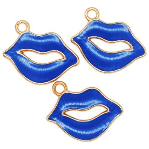 20pcs/Lot New Blue Color Lips Mouth Shape Enamel Charms Zinc Alloy Jewelry Findings Accessories Wholesale 20*24mm