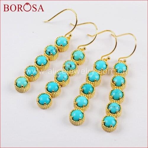 BOROSA 3/5Pairs Round Natural Five Turquoises Bar Earrings Natural Stones Drop Earrings for Lovely Women Making ZG0336
