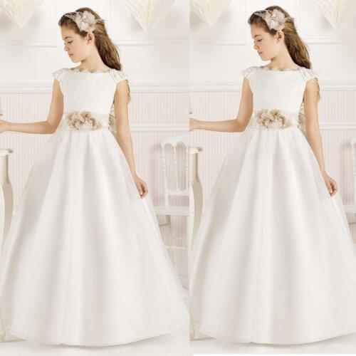Princess Flower Girl Dresses for Weddings Sleeveless Floor-Length Cap Sleeves Satin First Communion Dresses for Girls