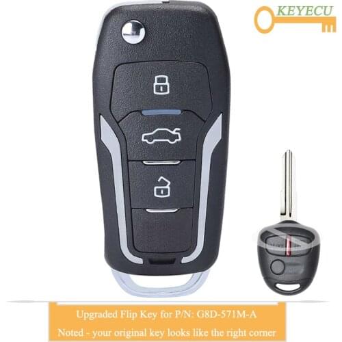 KEYECU Upgraded Flip Remote Control Car Key for Mitsubishi Triton ML MN Series 07/2006 - 2014, Fob 3 Button - 433MHz - ID46 Chip