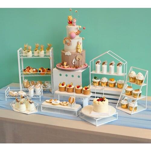 White Cake Stands Set for Wedding Cake Fondant Decorating Tools Cupcake Dessert Tableware Plates Cake Plates for Birthday Party