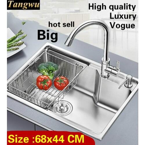 Free shipping Apartment vogue large luxury kitchen single trough sink wash vegetables 304 stainless steel 680x440 MM
