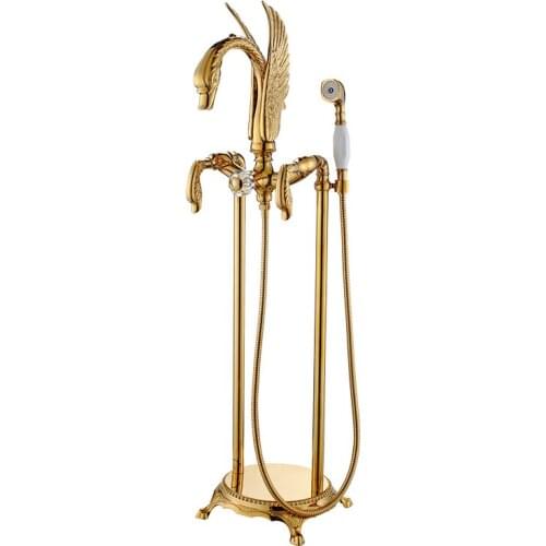 FREE SHIP Gold finish PVD SWAN Bath Tub Bathtub Faucet WITH Hand Shower