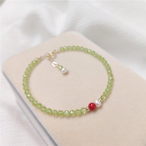 Natural Peridot Bracelet Adjustable Green Stone Chain Link Bracelet For August Birth Stone Gift Women Yoga Healing Jewelry