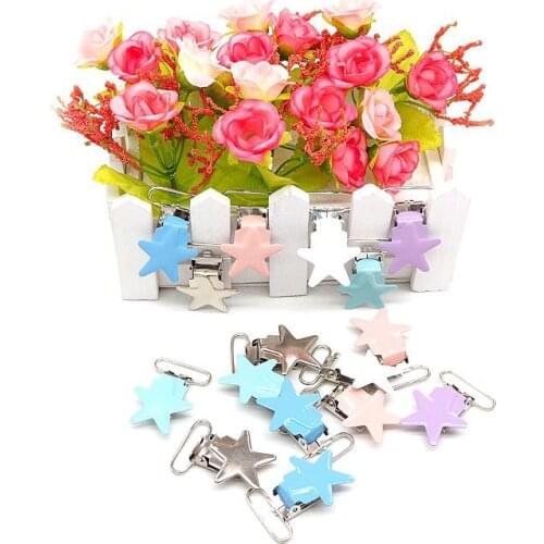 Chenkai 5PCS 1'' 25mm Star Metal Suspenders Dummy Pacifier Soothers Holder Clips For DIY Baby Teething Chains Toy Accessories