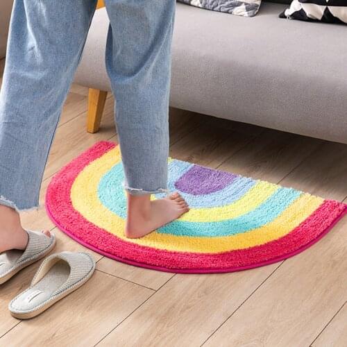 Flocking Antiskid Blanket in Colorful Stripe Rainbow with Abosrption and Quik Dry for Bathroom and Entrance NW