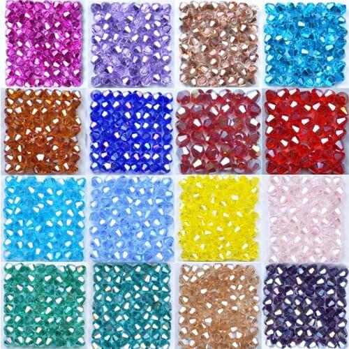 Top quality 4mm 100pcs/lot crystal beads jewelry beads bicone beads plated AB glass beads for bracelet necklace Jewelry Making