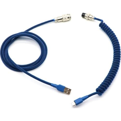 Double sleeved USB to Type-C Coiled cable for Mechanical Keyboard With GX16 Aviator