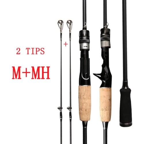 2 Sec Carbon 1.68/1.8/2.1/2.4/2.7M Fishing Lure Rod Spinning Casting Rod M/MH 2 Tips Fishing Tackle