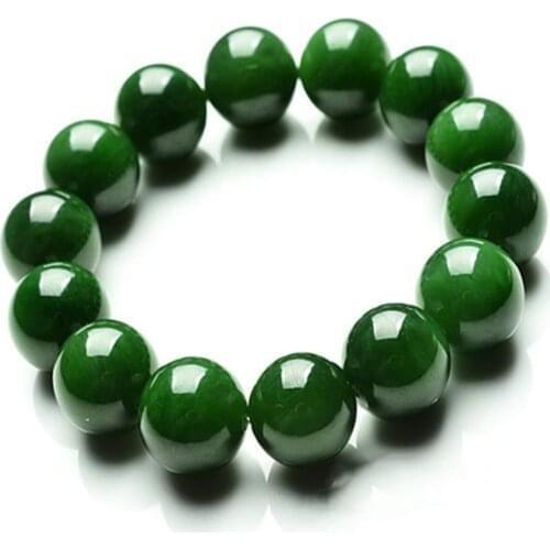 Chinese Natural 8~14mm Green Natural Round Jade Beads Stretchy Bangle Bracelet