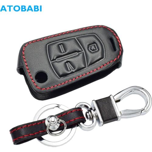 Leather Car Key Case For Opel Vauxhall Corsa Astra Vectra Signum 3 Buttons Folding Remote Fob Shell Cover Keychain Protector Bag