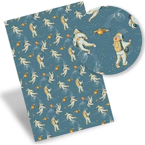 Faux Leather Sheets Synthetic Leather Planet Rocket Printed Vinyl Fabric DIY Handbag Bows Making Material 22*30cm/A4 0.8mm 1pc