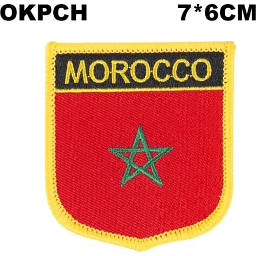 Morocco Shield Shape Iron-on Flag Patch Embroidered Saw on Badges Patches for Clothing PT0131-S