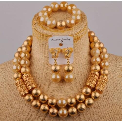 Fashion Costume Necklace Champagne Gold African Jewelry Set for Women