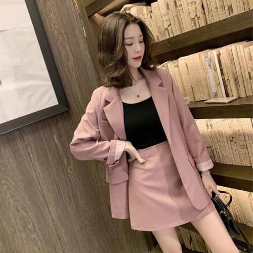 2020 Fashion Women Retro Solid Blazer 2 Piece Set Single-breasted Jacket + Pencil Slim Mini Skirt Suit Female Office Ladies H180