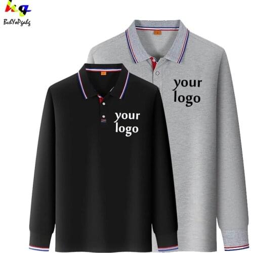Mens Polo Shirt Custom Logo Long Sleeve Polo Shirt Printed Logo Picture Text Team Name Mens and Womens Casual Top