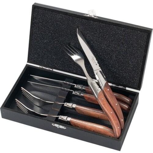 Laguiole Cutlery Steak Knives Forks Rose Wood Handle Tableware set Stainless steel Dinner Knife Fork Set Restaurant 8.7
