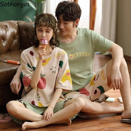 Pajama Sets Summer Short Sleeve Pants Large Size 3XL Leisure Printed Breathable Trendy Couples Korean Style Homewear Sleepwear