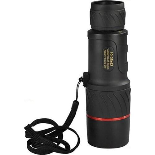 Portable 10-25x42 Zoom Monocular Telescope Black HD Waterproof Outdoor Camping Bird-watching Zooming Monoculars