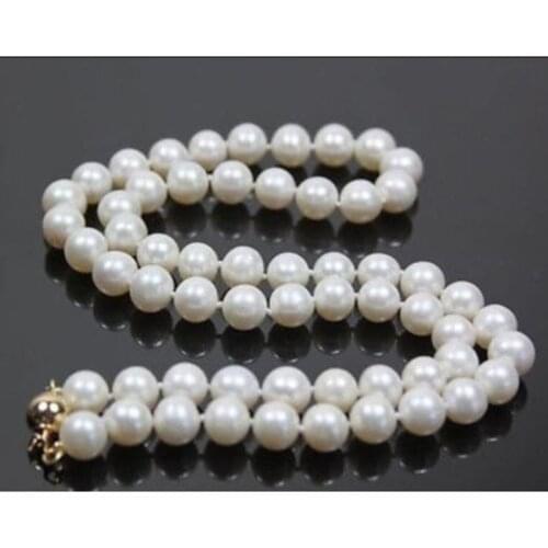 Stunning!AAA++ 9-10mm White Round Akoya Cultured Pearl Necklace 18" 14K
