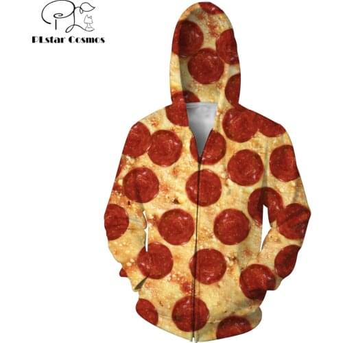 Drop shipping Mens Pizza Zip-Up Hoodie Food Hamburger/fries Printed 3d Long Sleeve pocket Zip outwear Unisex Casual Zip Jacket