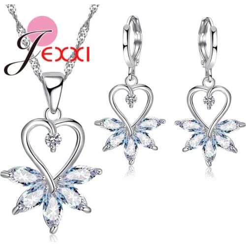 Romantic Love Heart Cubic Zirconia Swans 925 Sterling Silver Jewelry Sets for Women Engagement & Wedding