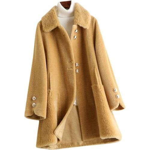 Wool Blend Fur Coat Autumn Winter Women Fur Outerwear Overcoat LF2158