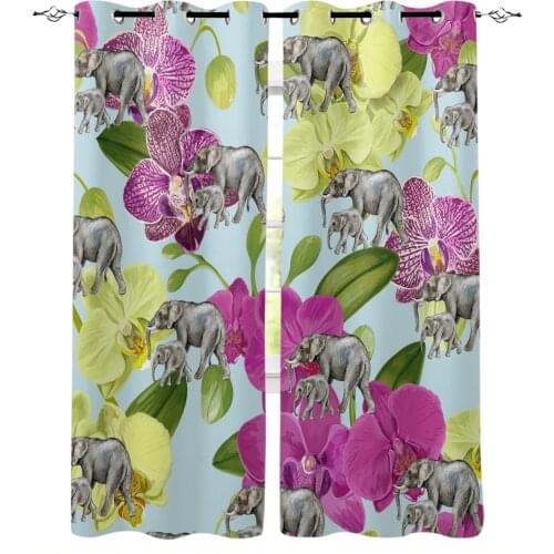 Plant Animal Elephant Flower Curtains for Kids Children Boys Girls Room Living Room Window Drapes Curtain Window Treatments