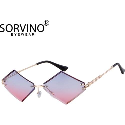 SORVINO Retro Shades For Women Oversized Diamond Sunglasses Men Luxury Brand Designer Rimless Blue Black Square Sun Glasses P320
