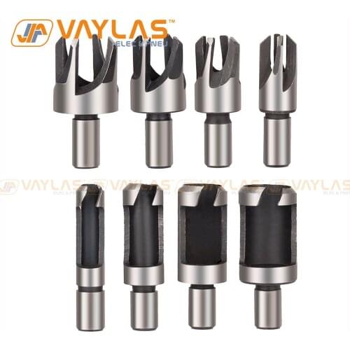 8pcs 5/8" 1/2" 3/8" 1/4"Carbon Steel Wood Plug Hole Cutter Drill Bit Set Carbon Steel 10mm Shank 6/10/13/16 mm Drill Bits