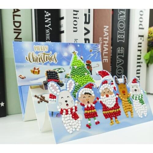 Three-dimensional 5D DIY Painting Christmas Card Cute Animals Diamond Embroidery Paper DIY Postcard Cartoon Craft for Children