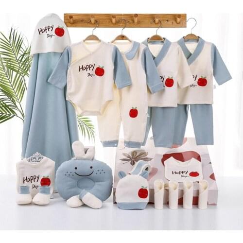 Spring Autumn 100%Cotton Newborn Baby Clothing Sets Soft Cartoon Baby Boy Girl Clothes Set Pants Baby Hat Bib Blanket Baby Gift