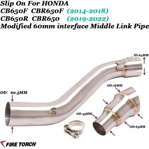 Motorcycle Exhaust Modified Link Pipe Connect 60mm Muffler Slip On For HONDA CB650F CBR650F 2014-2018 CB650R CBR650 2019-2022
