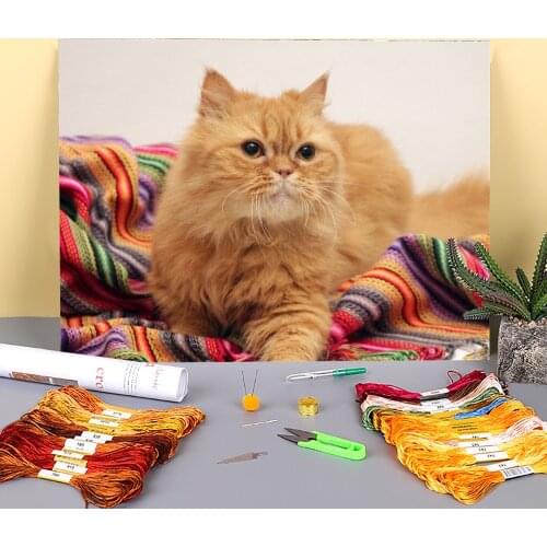 Cat Animal Pre-Printed 11CT Cross Stitch Patterns Embroidery DMC Threads Painting Handicraft Knitting Sewing Different Jewelry