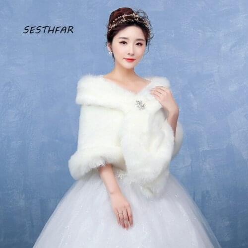 Women Wedding Shawl Faux Fur Rhinestones Wedding Wrap Bridal Cape Bridal Wrap Shrug Stole Cape PJ049