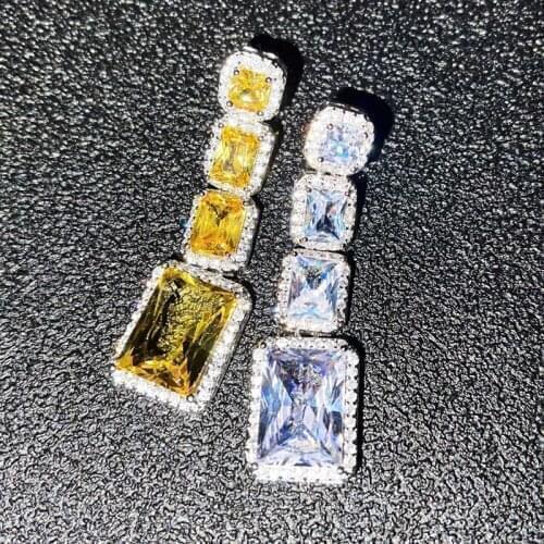 Unusual Square Drop Earrings Unique Asymmetry Two Color Zircon S925 Jewelry Womens Wedding Party Luxury Fashion Accessories