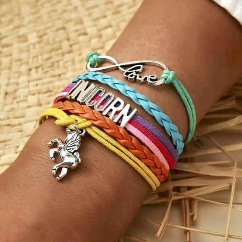 Docona Ethnic Style Colorful Handmade Bracelet Set for Women Unicorn Name Love Multilayer Bangle Female Summer Party Jewelry
