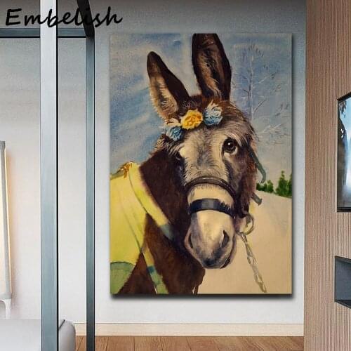 1 Pieces Cute Donkey With Flowers Animals Wall Art Posters For Living Room Modern Home Decor Pictures HD print Canvas Paintings