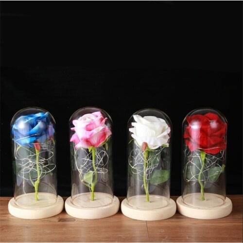 12 Pcs Eternal Rose Flower Glass Dome LED Light Birthday Mothers Day Valentines Day Anniversary Gift Home Decor Wholesale E1
