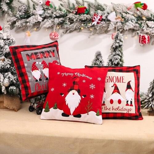2pcs Square Cartoon Lattice Edge Santa Claus Christmas Cushion Pillow Cover Xmas Home Living Room Decor New Year Supply Gifts