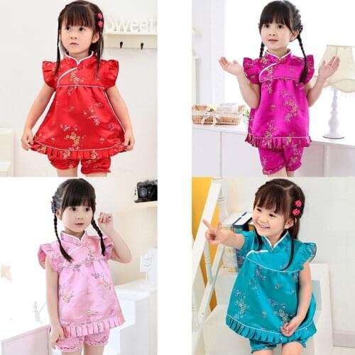 2020 New Summer Floral baby girls clothes sets outfits infant suits New Year Chinese tops dresses short pants Qipao cheongsam