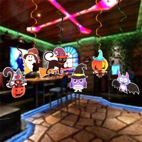 6pcs/set Halloween Ghost Witch Theme Party Decorations PVC Spiral Swirls Streamer Hanging Banner Garland Cartoon Bunting Pendant