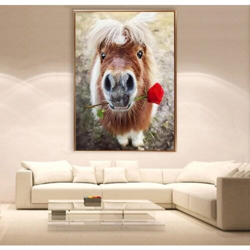 New 5D DIY Diamond Embroidered Animal Donkey Rose Flower Full Square Diamond Painting Home Decoration Mosaic Christmas Gift