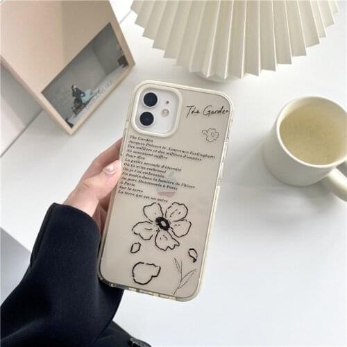 Retro French garden sweet romantic line art Phone Case For iPhone 11 12 Pro Max Xs Max XR Xs 7 8 Plus 7Plus case Cute Soft Cover